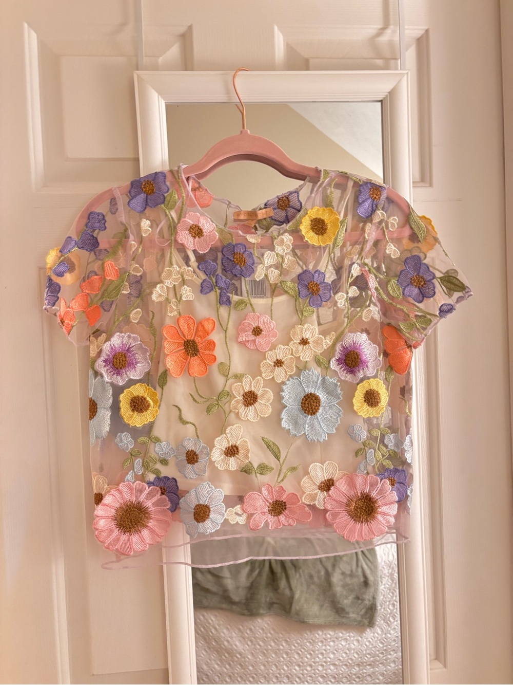 Floral Embroidered Sheer Top - Multicolor NWT